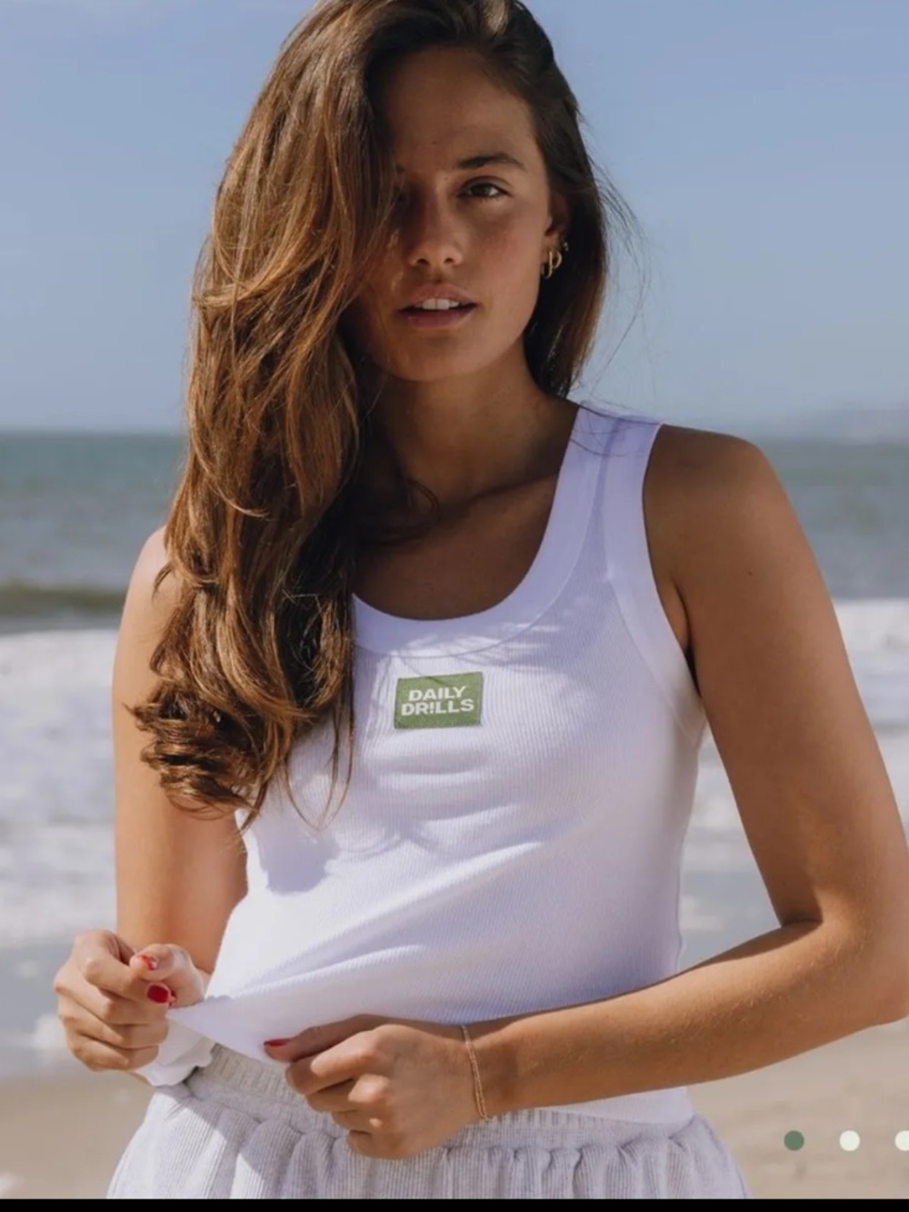 Daily Drills White Tank with Green Logo Patch